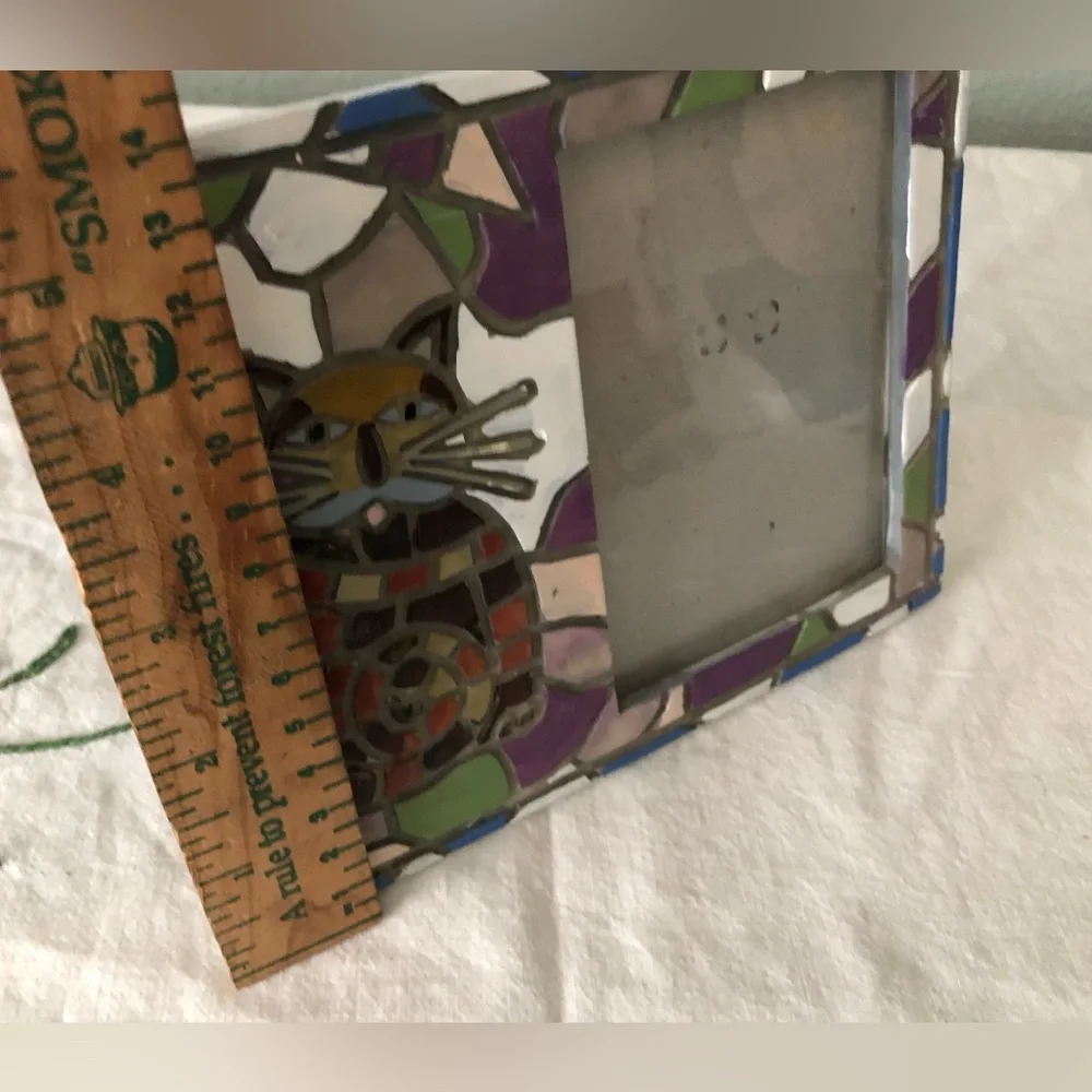 Vtg Faux Mosaic Cat Pic Frame